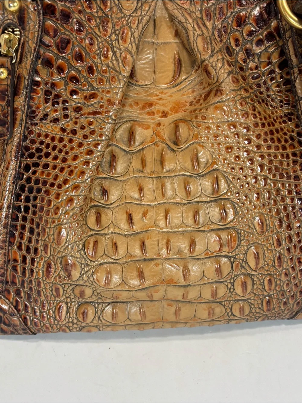 Brahmin Tan Belinda Croc Leather Embossed Hobo Bag Purse Designer Dual Pockets